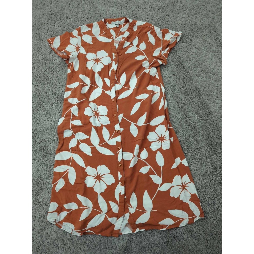 Jamie‎ & Layla Dress Womens L Rust  Floral Short Sleeve Button Up Side Pocket